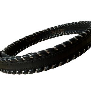 Justin Cowhide Leather Western Belt 32 Black Braided Silver Inlay